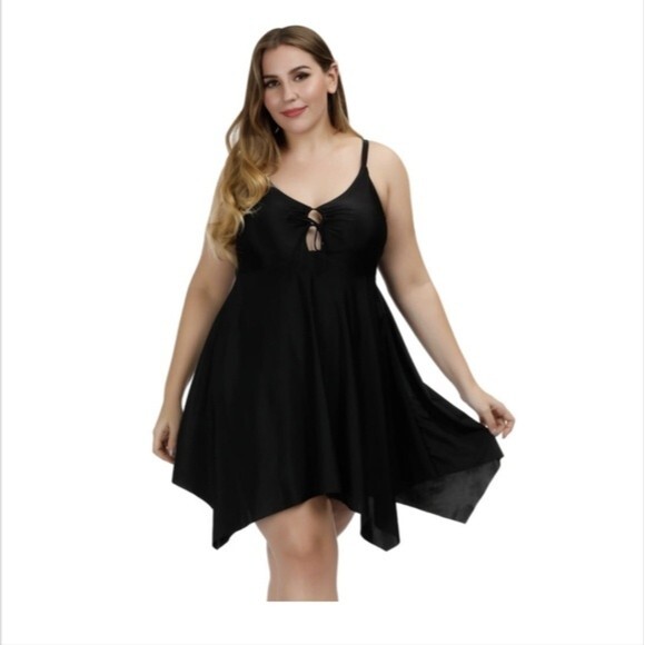 Hanna Nikole Black One Piece Tummy Control Swim Romper With Boyshort  26W - Picture 3 of 9